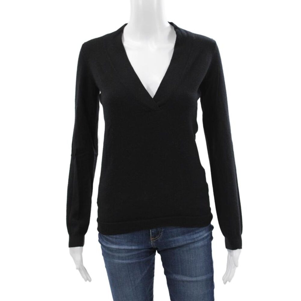 Theory Women Pullover Sweater Black V-Neck Wool Long Sleeve Size S